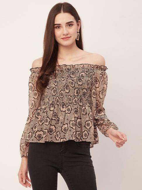 moomaya beige & black floral print top