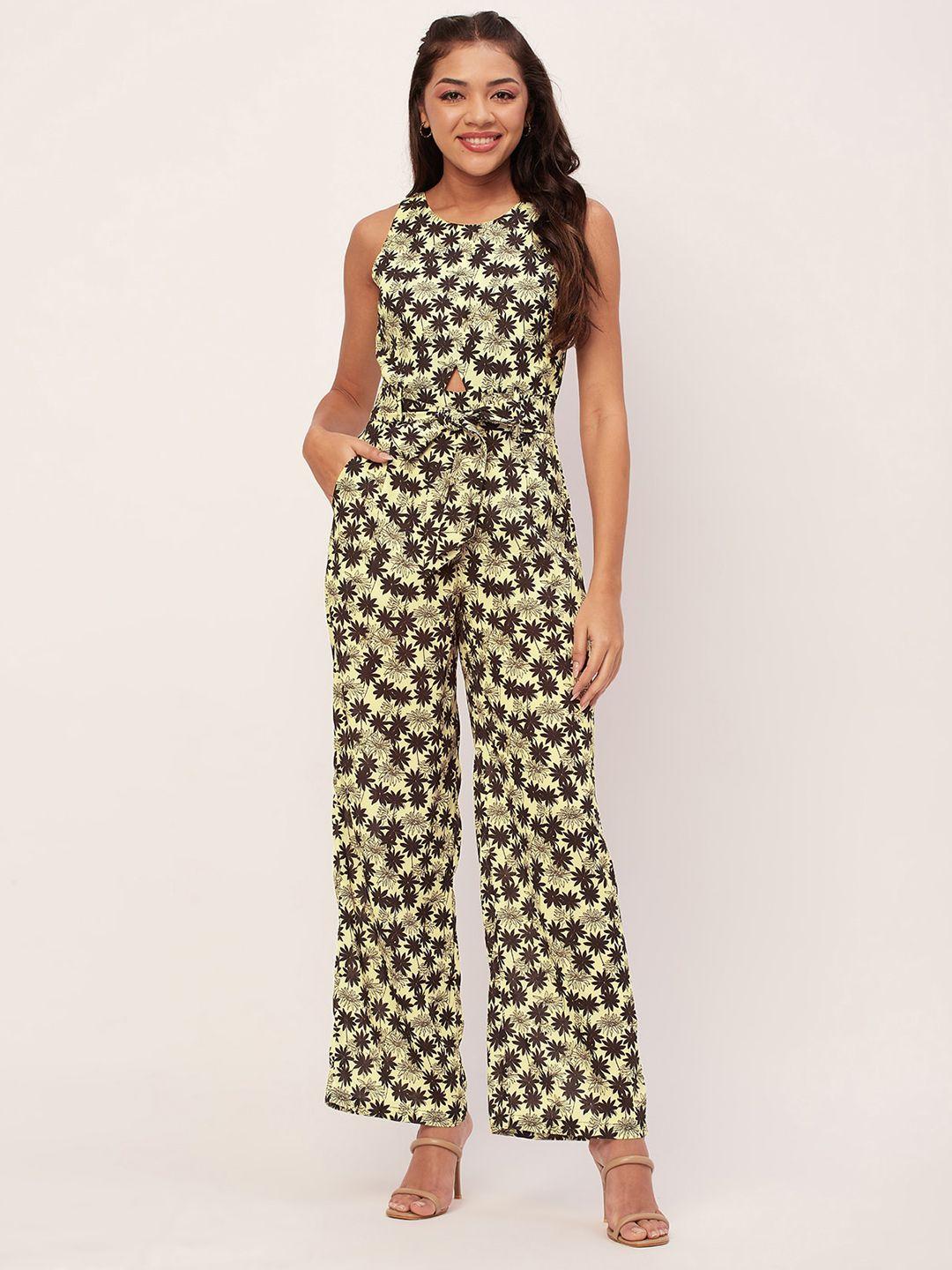 moomaya beige & black printed basic jumpsuit