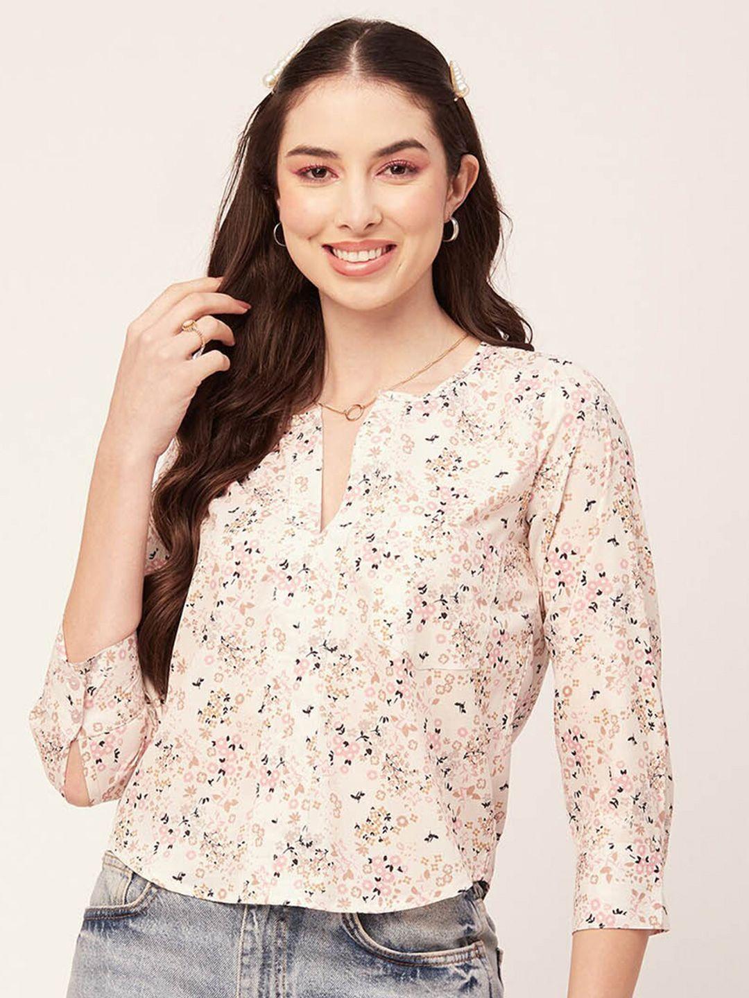 moomaya beige floral print crepe top