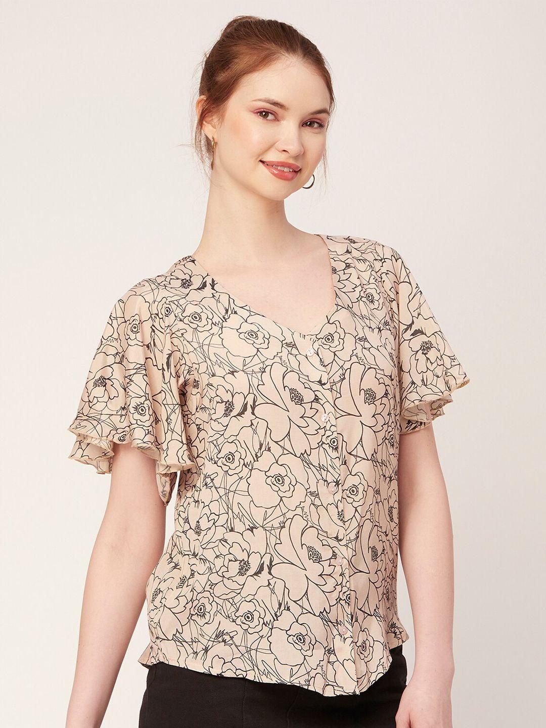 moomaya beige floral print flared sleeve top