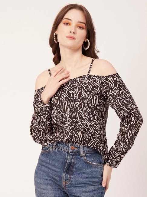 moomaya black & beige animal print top