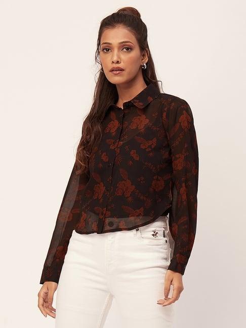 moomaya black & brown floral print shirt