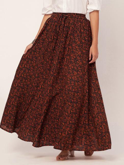 moomaya black & brown printed skirt