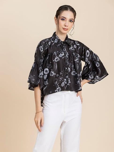 moomaya black & grey floral print shirt
