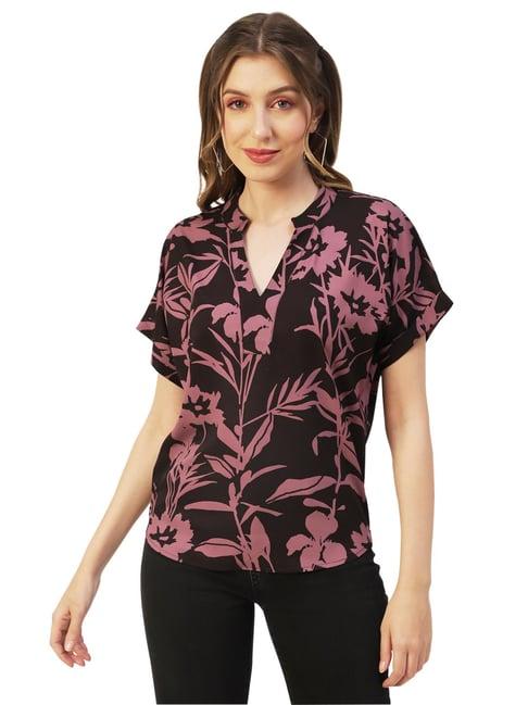 moomaya black & mauve floral print top