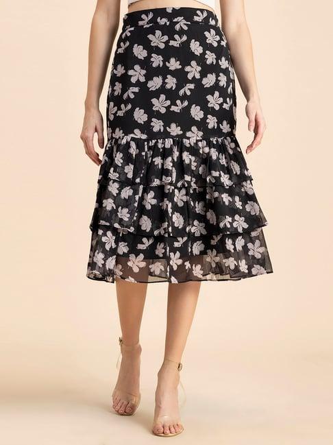 moomaya black & off white floral print skirt