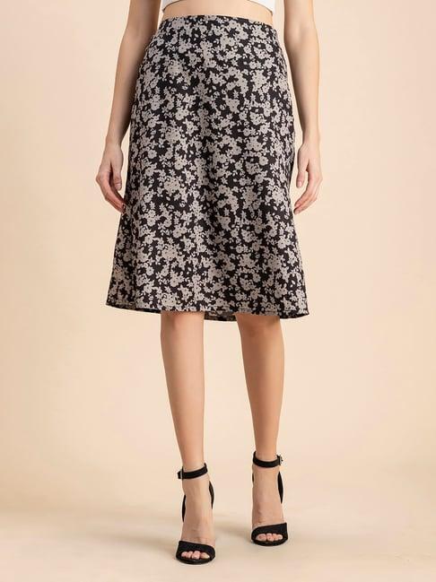 moomaya black & off white floral print skirt