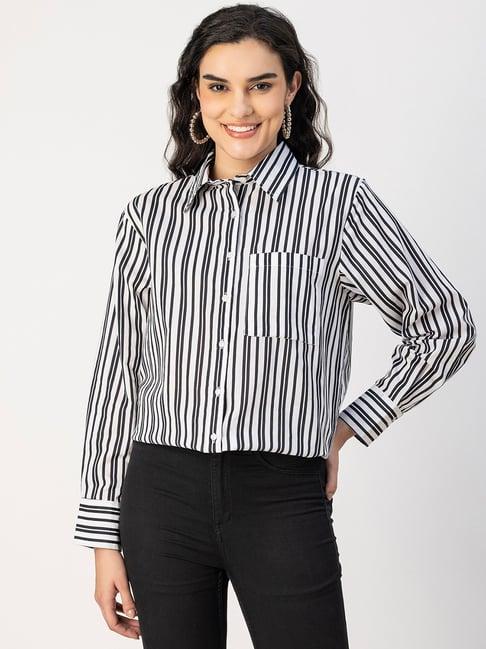 moomaya black & white cotton striped shirt
