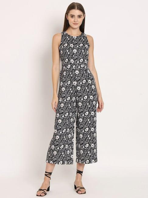 moomaya black & white floral print jumpsuit