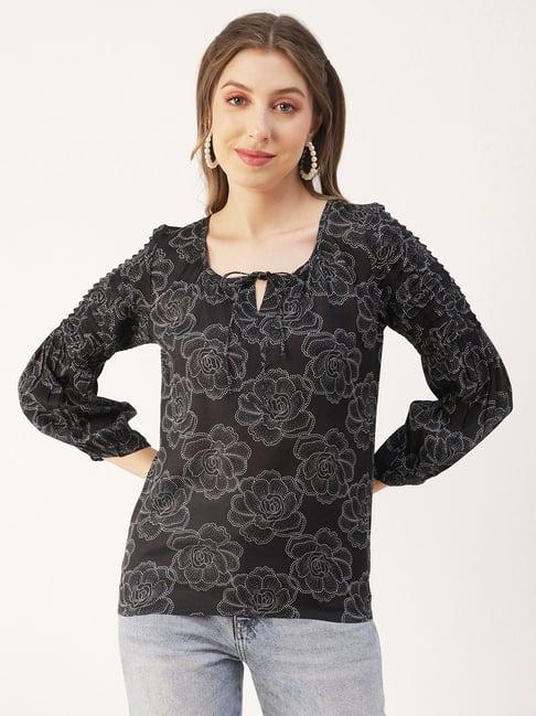 moomaya black & white floral print top