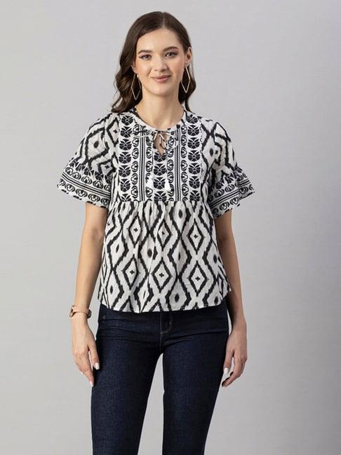 moomaya black & white printed top