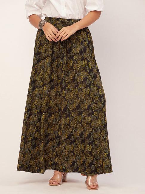 moomaya black & yellow printed skirt