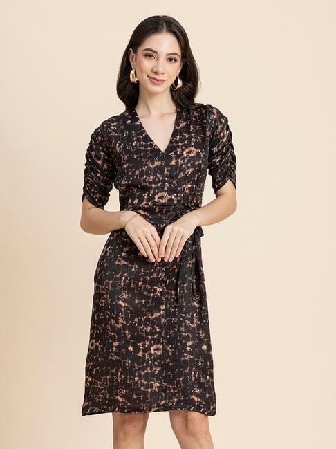 moomaya black & yellow printed wrap dress