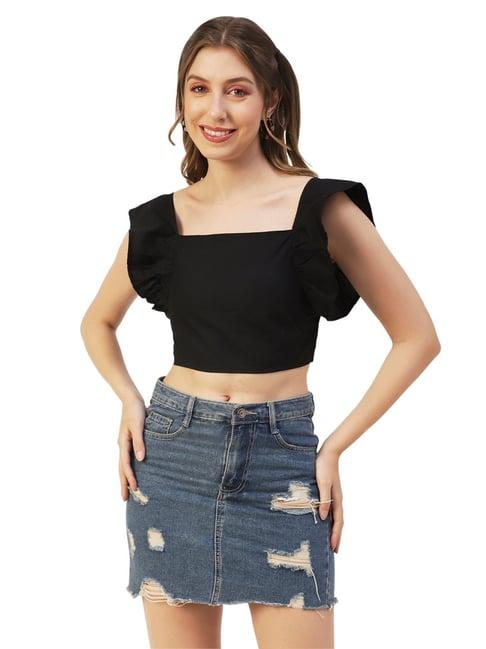 moomaya black cotton regular fit crop top