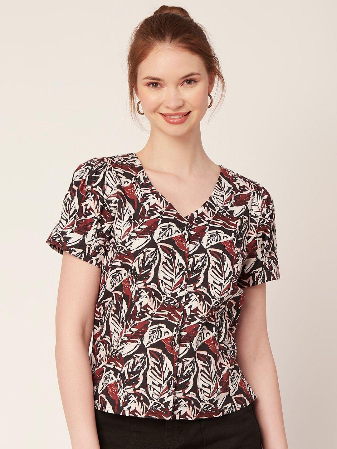 moomaya black floral print cotton top