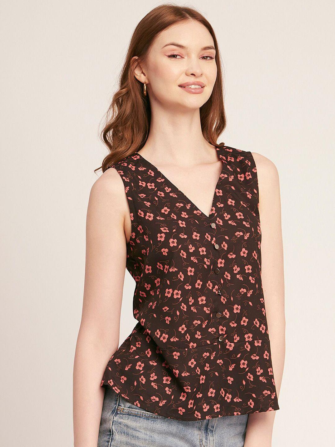 moomaya black floral print crepe top