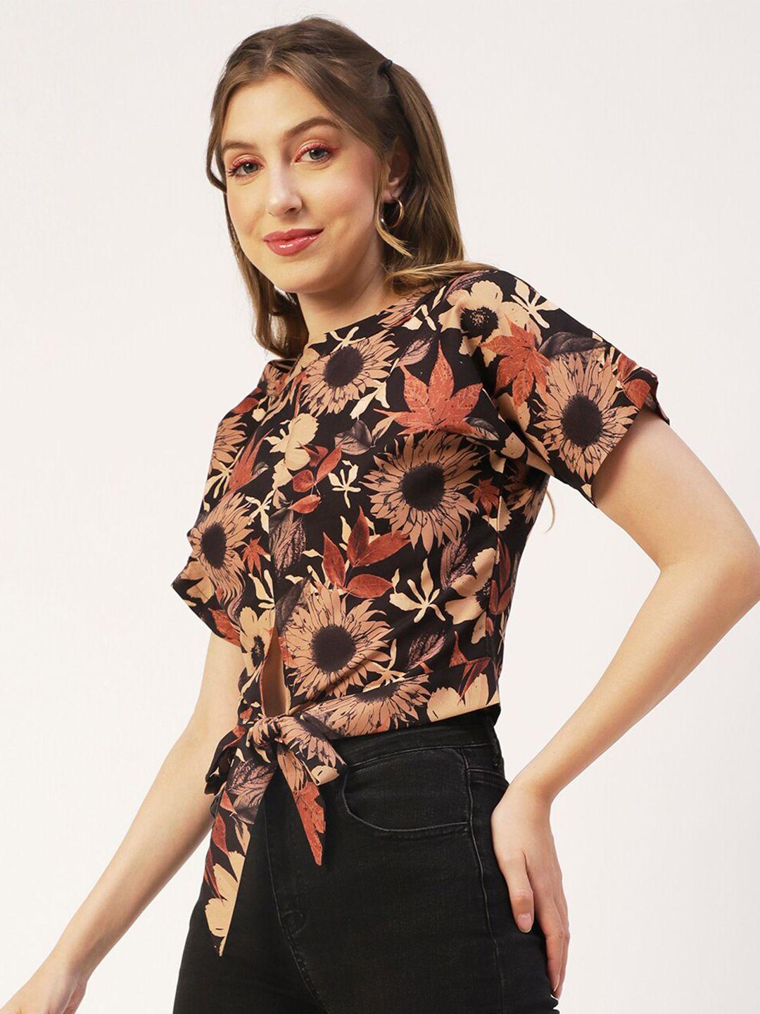 moomaya black floral print extended sleeves top