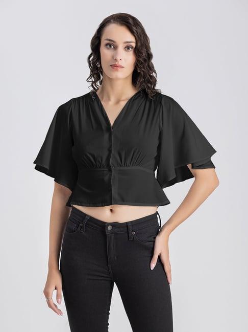 moomaya black regular fit crop top