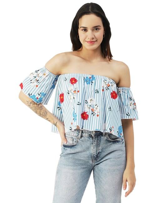 moomaya blue & red cotton floral print top