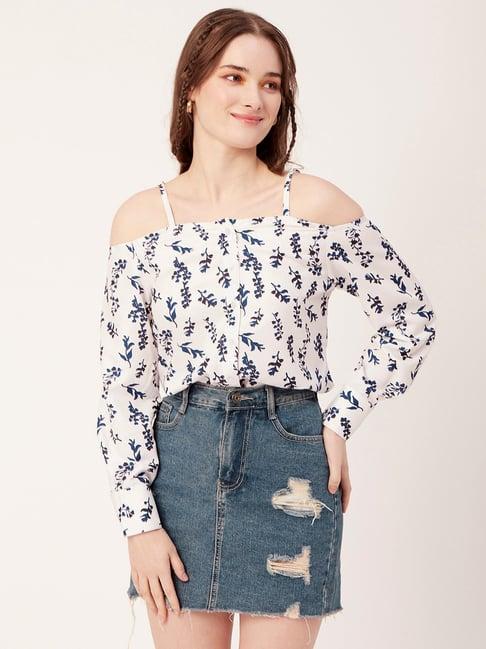 moomaya blue & white floral print top