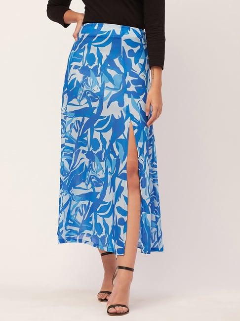 moomaya blue & white georgette printed skirt