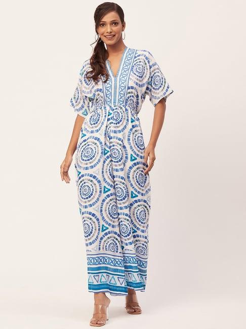 moomaya blue & white printed jumpsuit