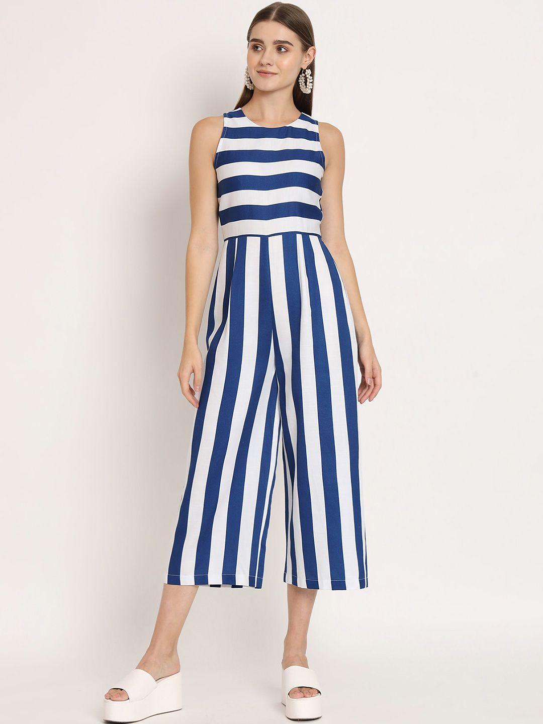 moomaya blue & white striped basic jumpsuit
