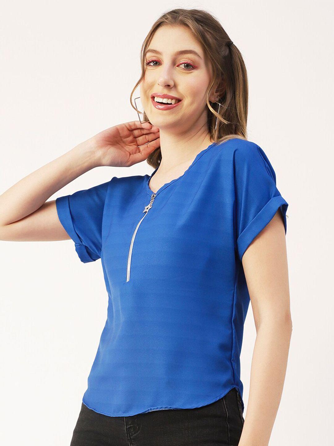 moomaya blue extended sleeves georgette top