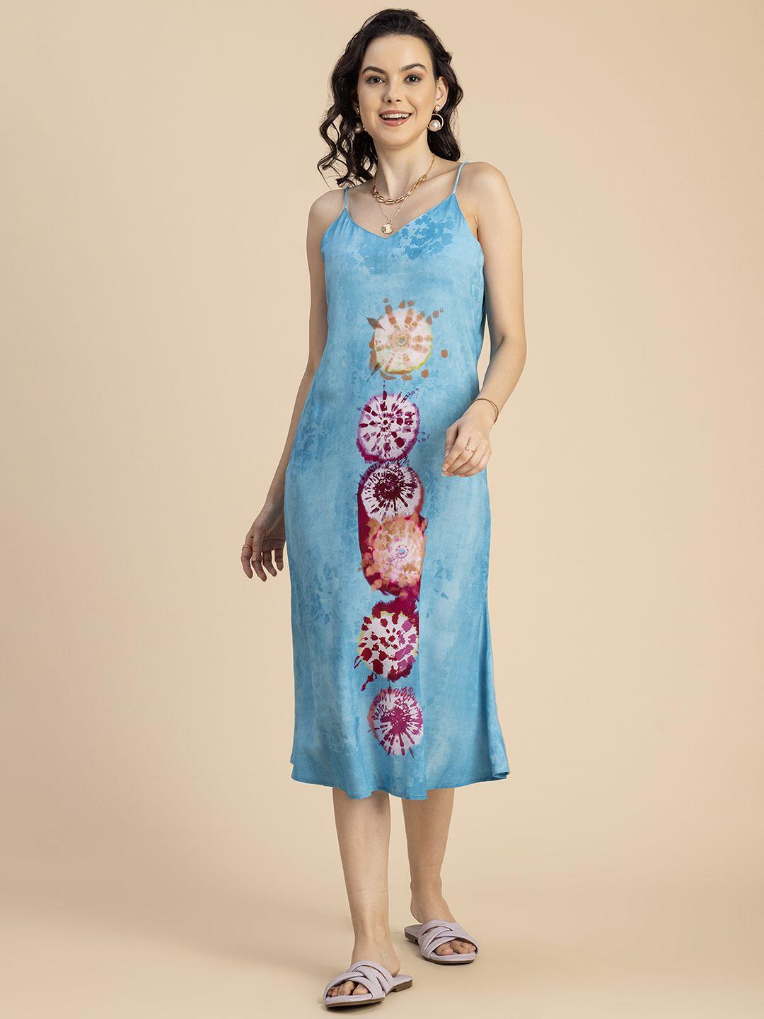 moomaya blue floral print a-line midi dress