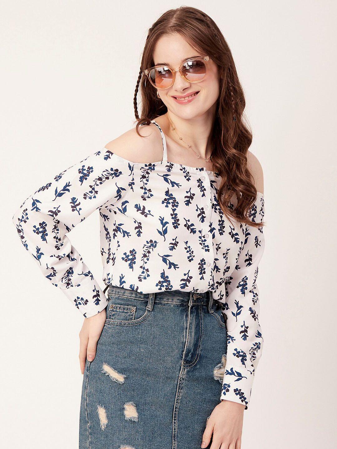 moomaya blue floral print bardot top