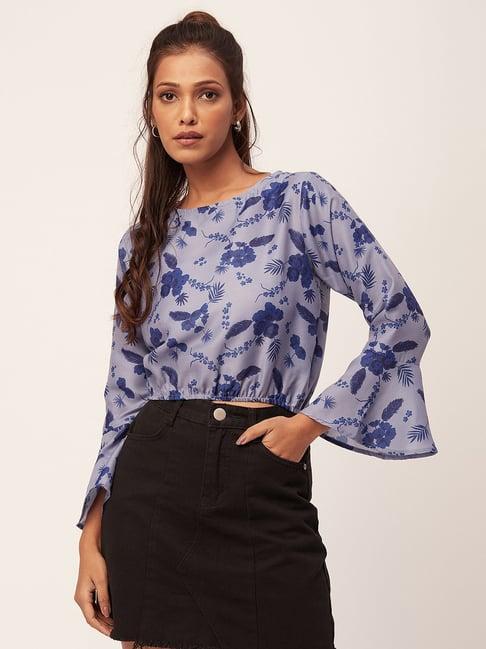 moomaya blue floral print crop top