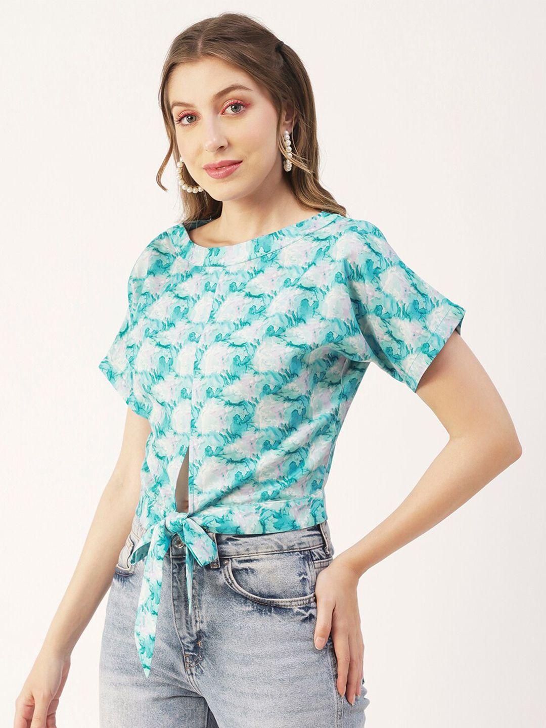 moomaya blue floral print extended sleeves top