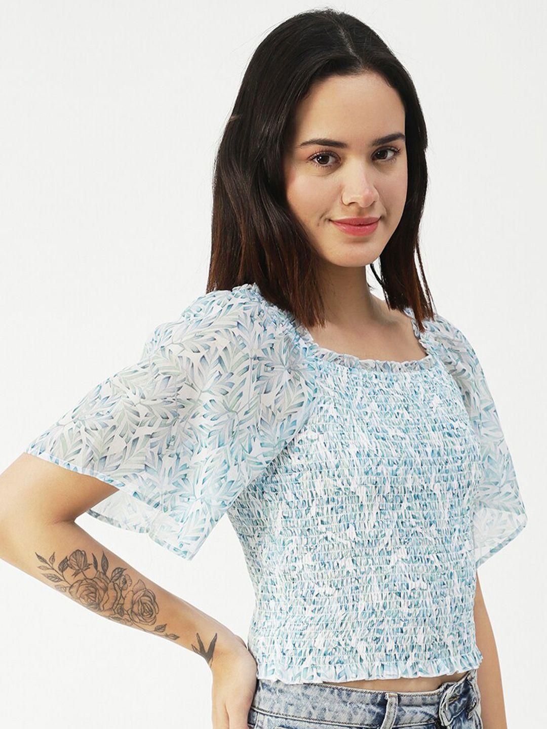 moomaya blue flutter sleeve georgette top