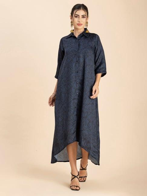 moomaya blue printed shirt dress