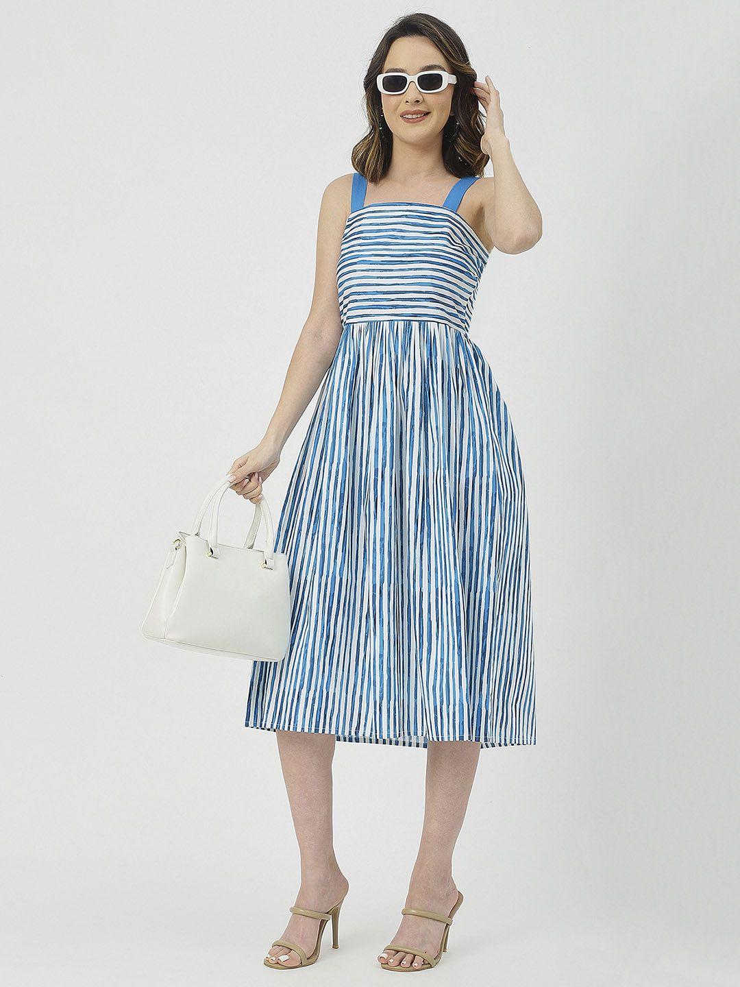 moomaya blue striped fit & flare midi dress