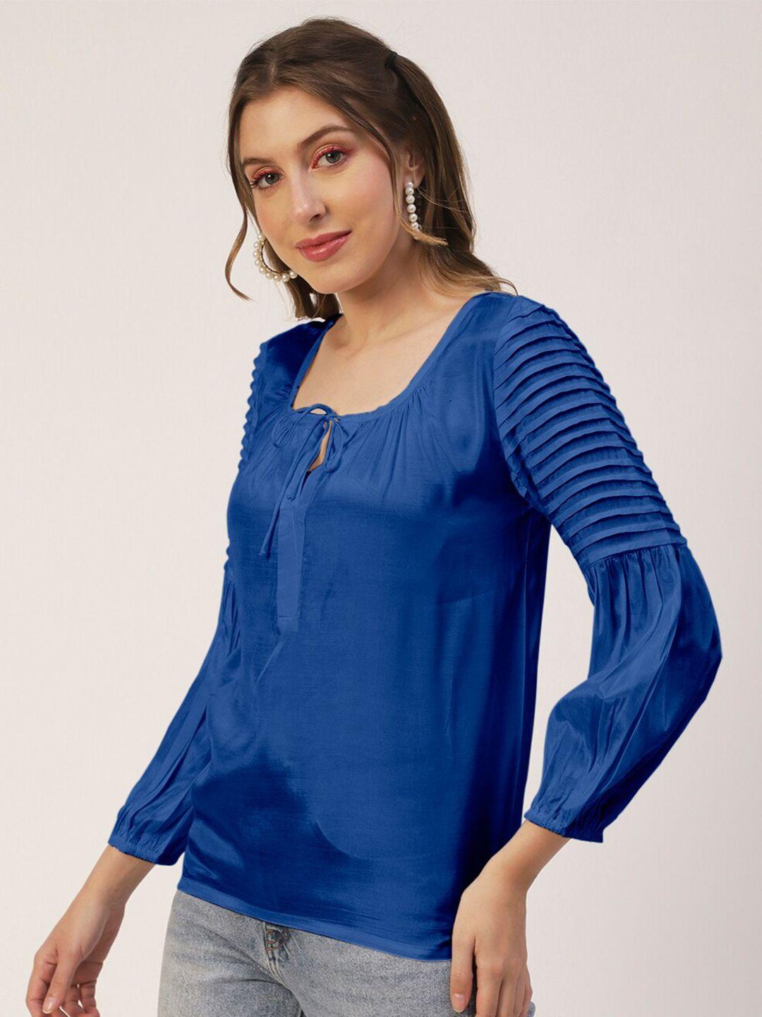 moomaya blue tie-up neck top