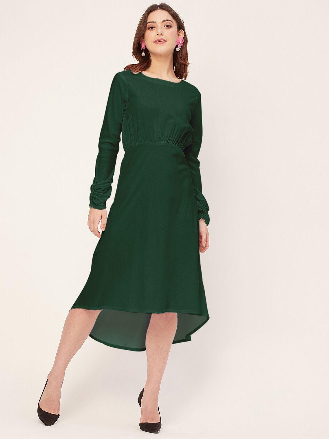 moomaya boat neck long sleeves viscose rayon a-line midi dress