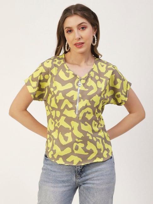 moomaya brown & yellow printed top