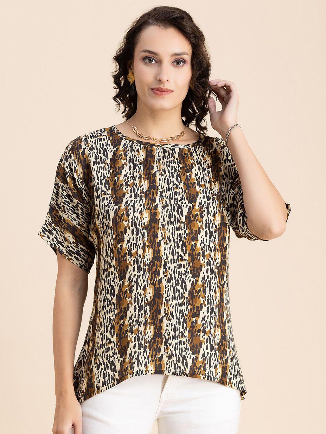 moomaya brown animal print high-low top