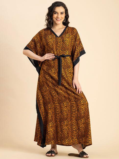 moomaya brown animal print kaftan dress