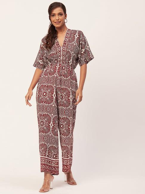 moomaya brown printed jumpsuit