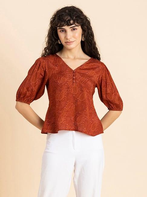 moomaya brown printed top