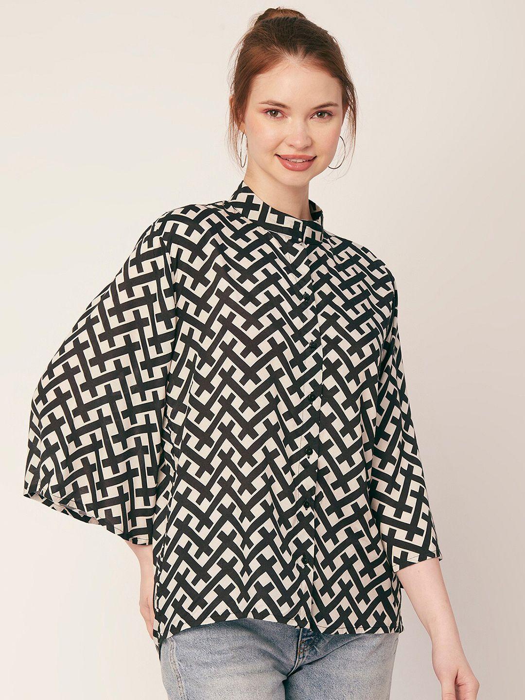 moomaya classic geometric printed flared sleeves casual shirt