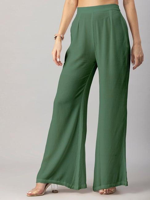 moomaya dark green regular fit high rise trousers