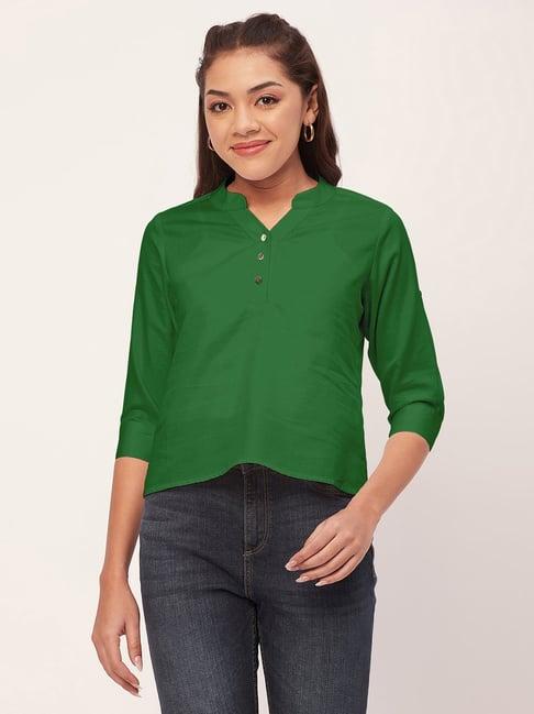 moomaya dark green regular fit shirt