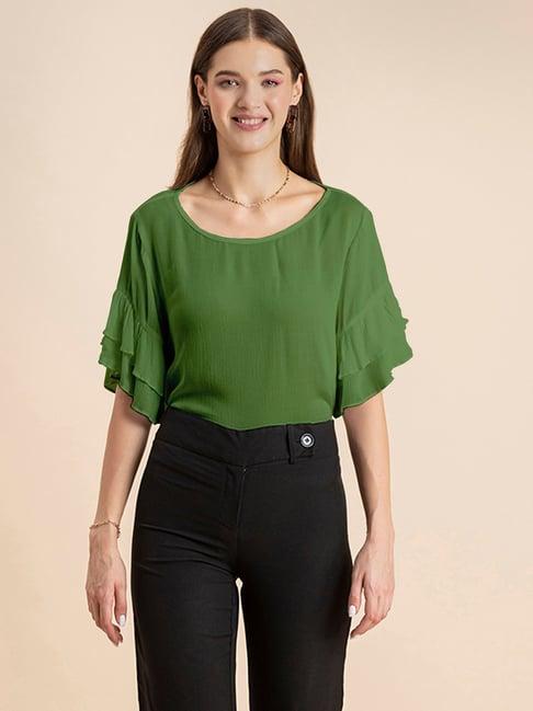 moomaya dark green regular fit top