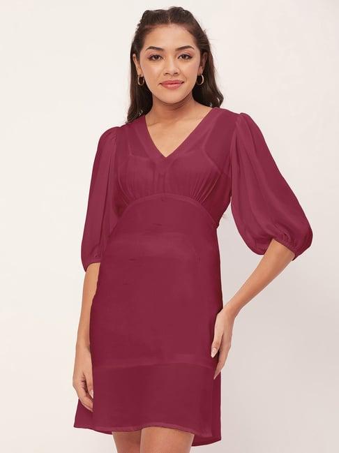 moomaya dark pink regular fit a line dress