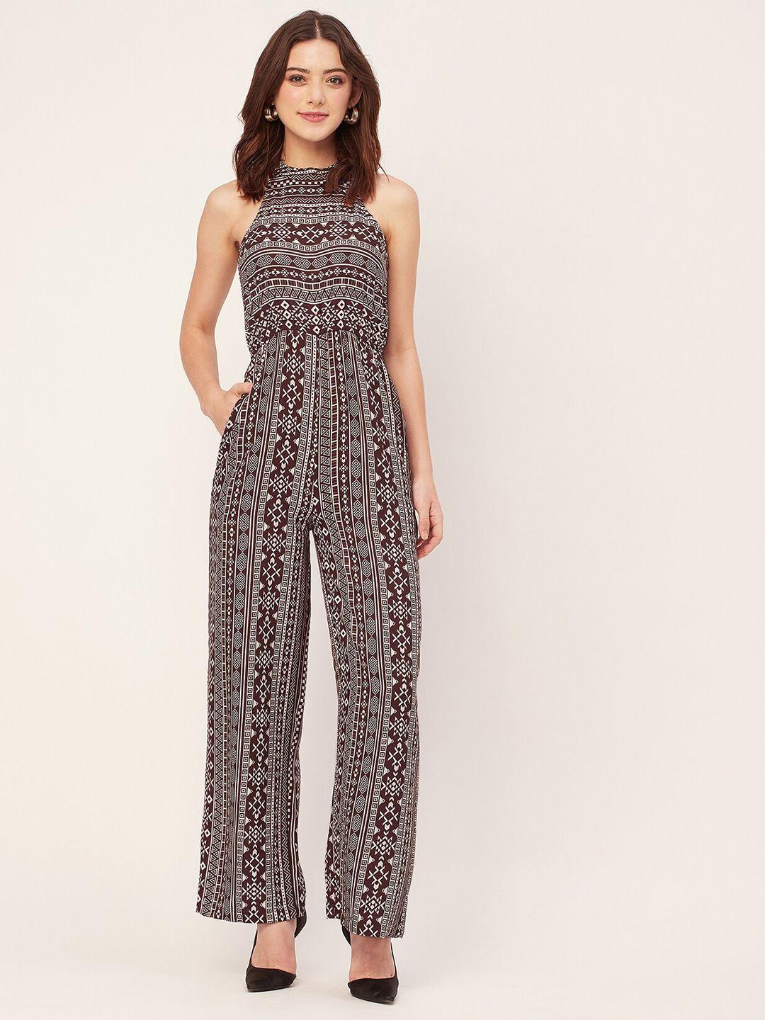 moomaya ethnic motifs printed halter neck basic jumpsuit