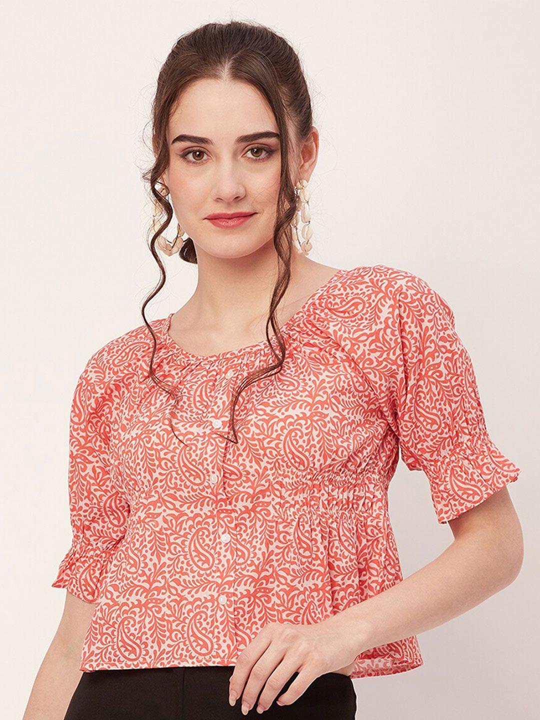 moomaya ethnic motifs printed puff sleeve cotton crop top