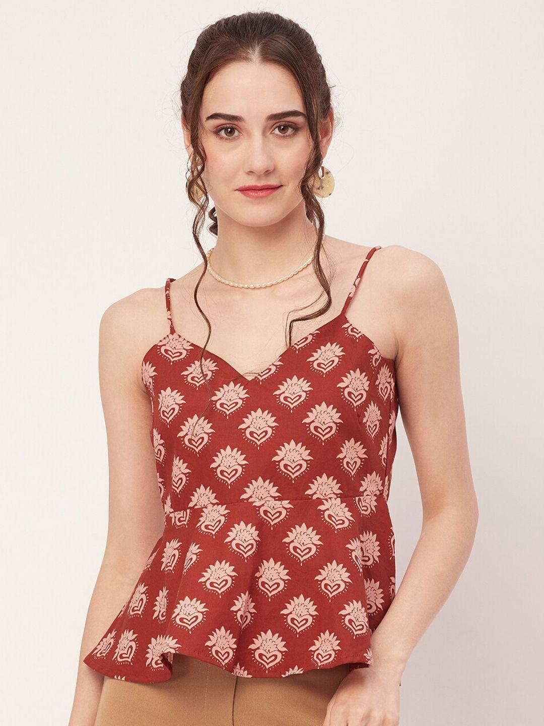 moomaya ethnic motifs shoulder strap cotton peplum top